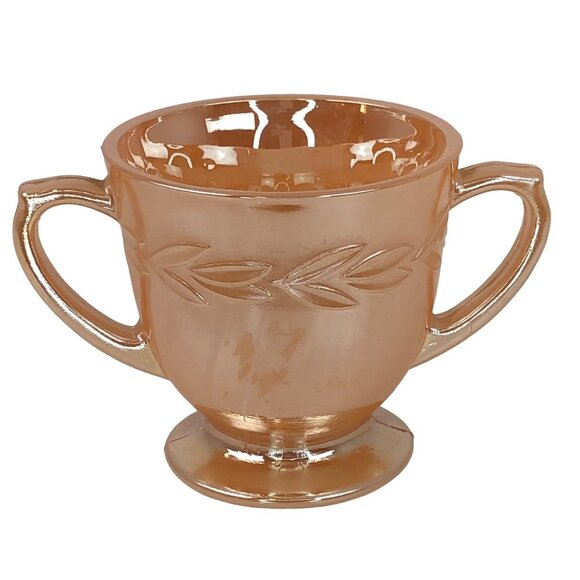 Fire King Footed Open Sugar Peach Lustre Laurel by Anchor Hocking 3-1/4" - Picture 3 of 9